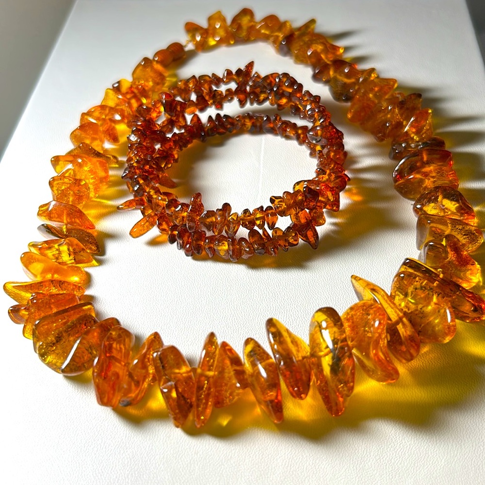 New Natural Baltic Amber Beaded Necklace and Bracelet